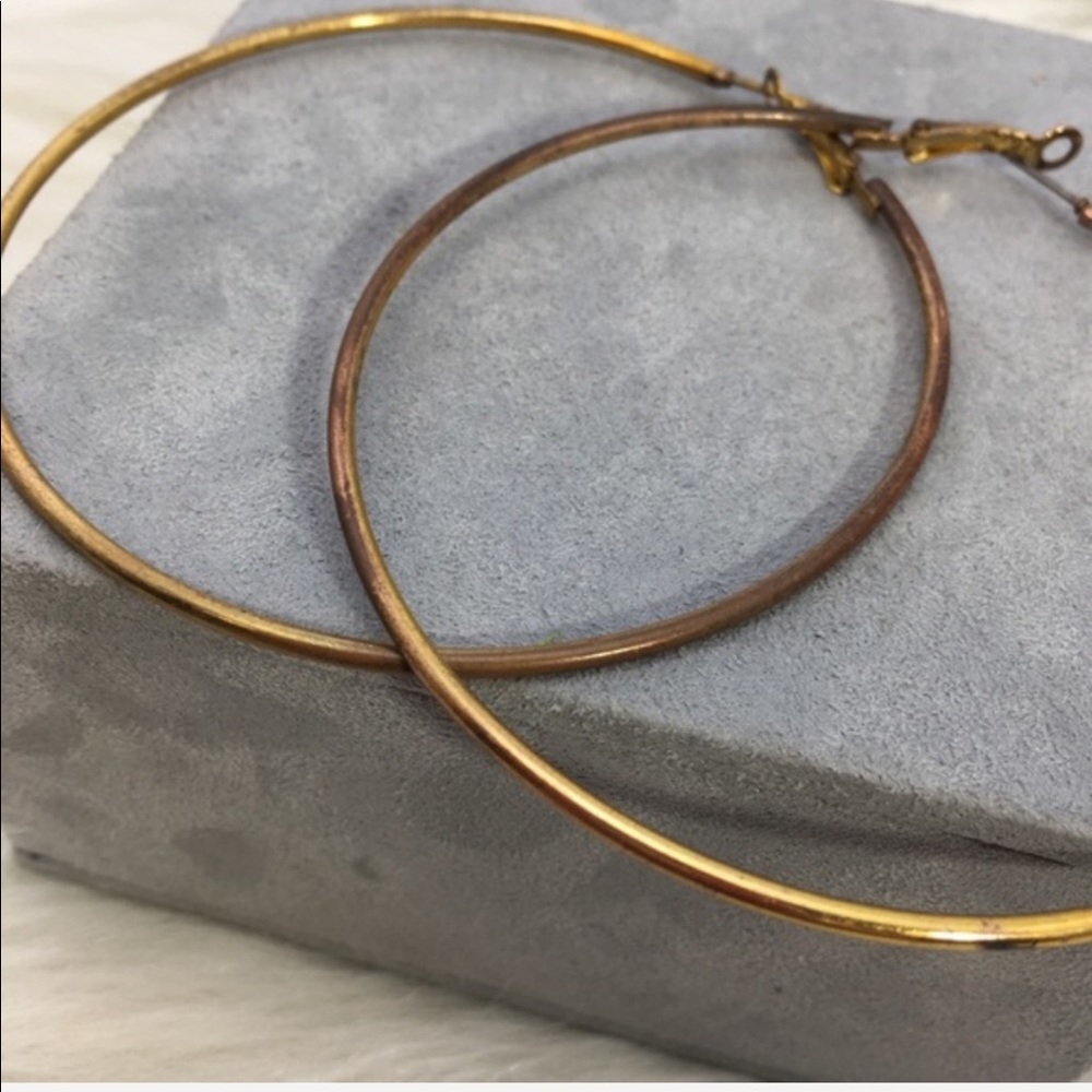 Vintage Gold Tone Oversized Hoop Earrings - Picture 3 of 6